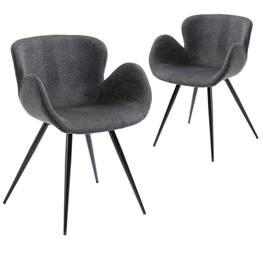 Lancaster | Modern Dark Grey Beige Fabric Dining Chairs With Arms | Set Of 2 | Dark Grey