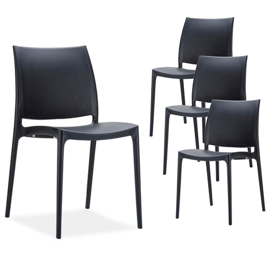 Lancelin | Plastic Resin Stackable Outdoor Dining Chairs | Set Of 4 | Black