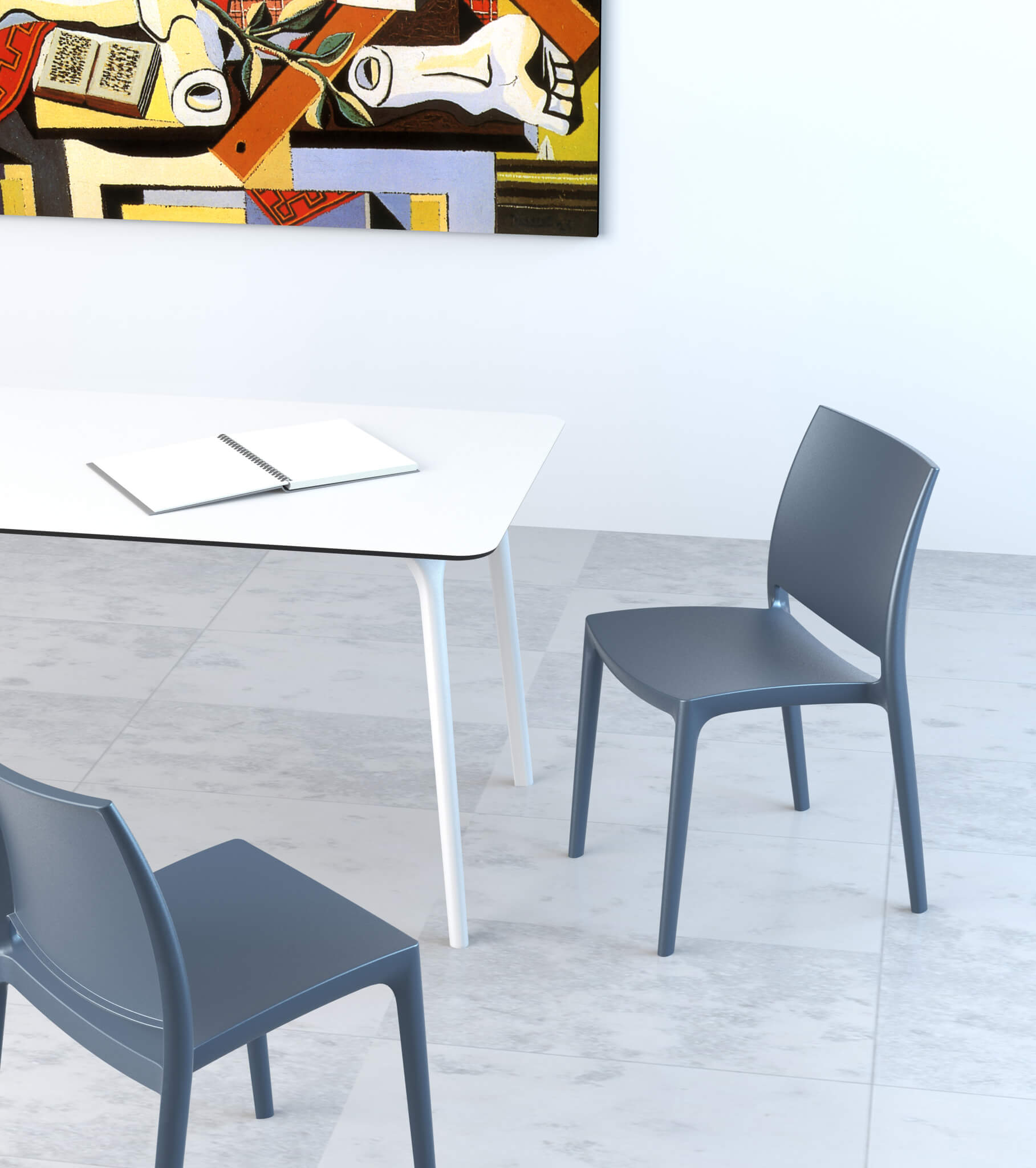 Lancelin | Plastic Resin Stackable Outdoor Dining Chairs | Set Of 4 | Dark Grey