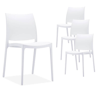 Lancelin | Plastic Resin Stackable Outdoor Dining Chairs | Set Of 4 | White
