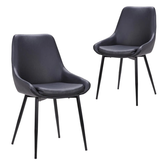 Langholm | Brown, Black Leather Dining Chairs | Set Of 2 | Black