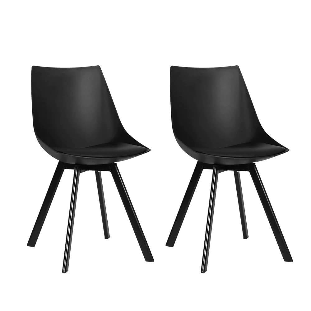 Lonsdale | Black And White Plastic PU Leather Dining Chairs | Set Of 2 | Black