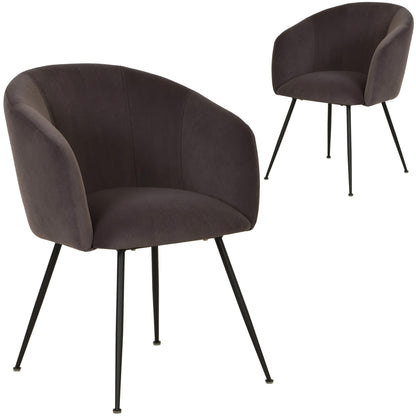 Mansfield | Modern Metal Velvet Dining Chairs With Arms | Set Of 2 | Steel