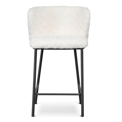 Marli | Modern Metal White Rabbit Fabric Bar Stools | Set Of 2 | White rabbit