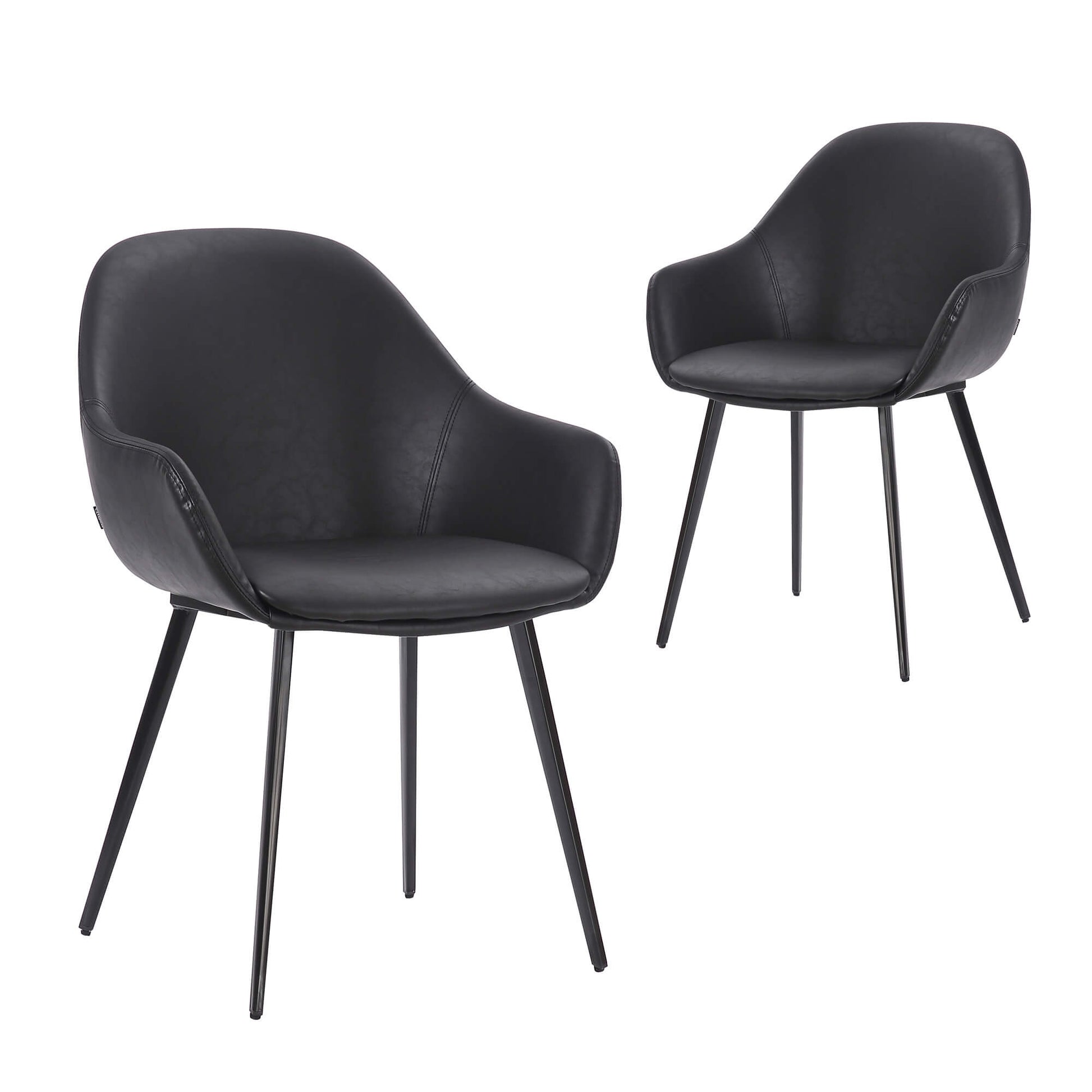 Matera | Contemporary PU Leather Dining Chairs With Arms | Set Of 2 | Black