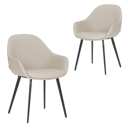 Matera | Contemporary PU Leather Dining Chairs With Arms | Set Of 2 | Light Grey