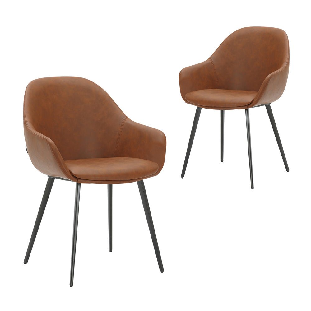 Matera | Contemporary PU Leather Dining Chairs With Arms | Set Of 2 | Tan