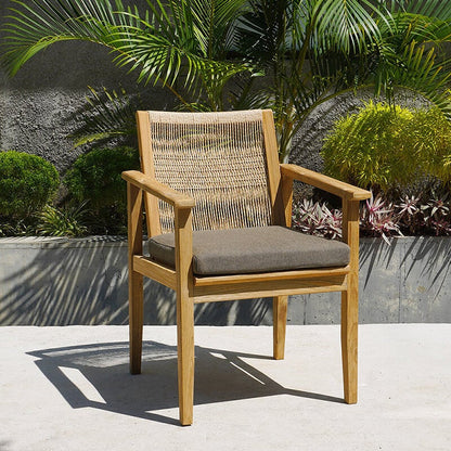 Mebbin | Grey, Teak Wooden Outdoor Dining Chair With Arms | Grey
