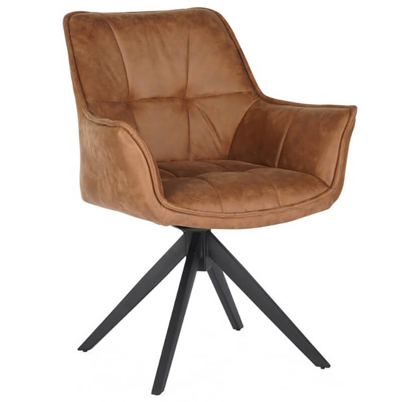 Monaco | Modern Swivel Ultra Suede Fabric Dining Chairs With Arms | Set Of 2 | Cognac