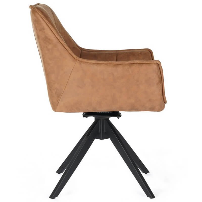 Monaco | Modern Swivel Ultra Suede Fabric Dining Chairs With Arms | Set Of 2 | Cognac