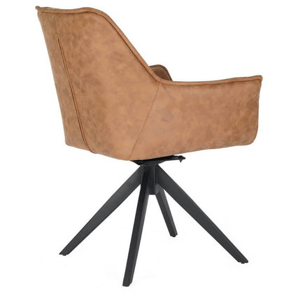 Monaco | Modern Swivel Ultra Suede Fabric Dining Chairs With Arms | Set Of 2 | Cognac