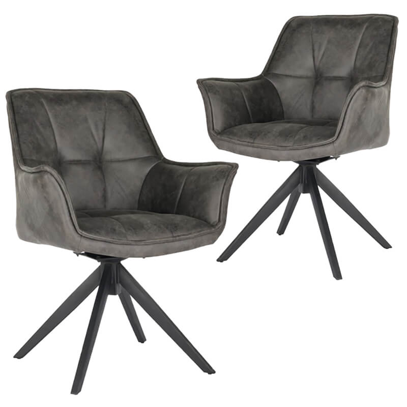Monaco | Modern Swivel Ultra Suede Fabric Dining Chairs With Arms | Set Of 2 | Grey