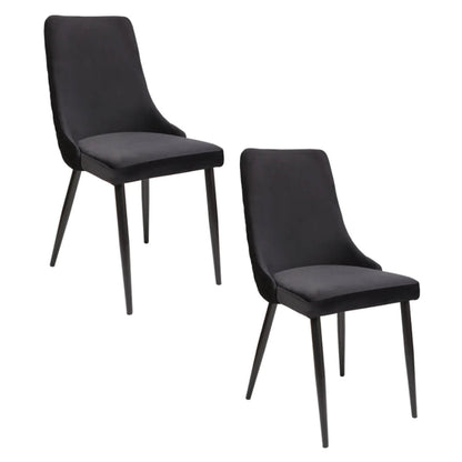 Montville Version 2 | Modern Metal Black Grey Velvet Dining Chairs | Set Of 2 | Black