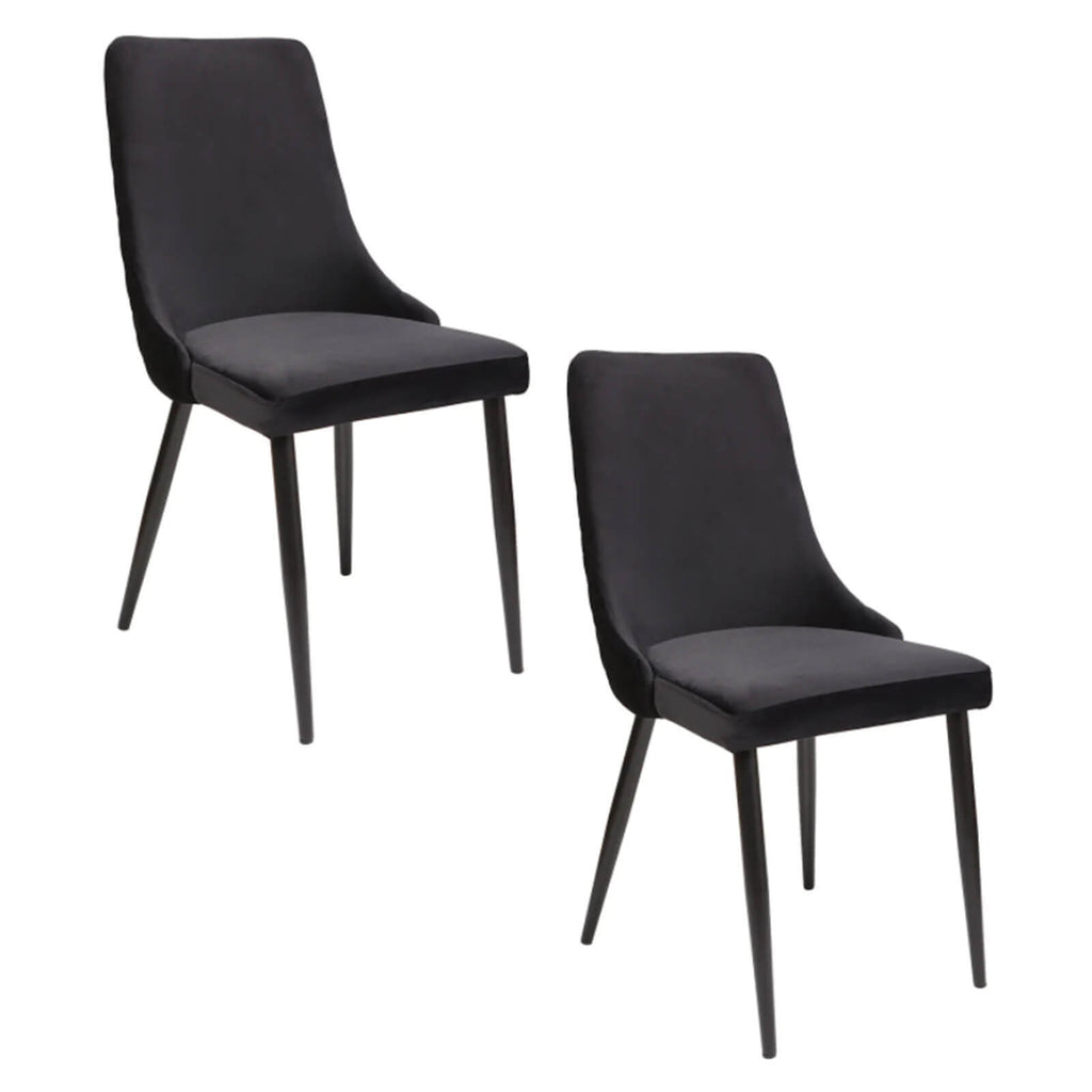 Montville Version 2 | Modern Metal Black Grey Velvet Dining Chairs | Set Of 2