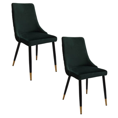 Montville Version 3 | Modern Metal Velvet Dining Chairs | Set Of 2 | Green