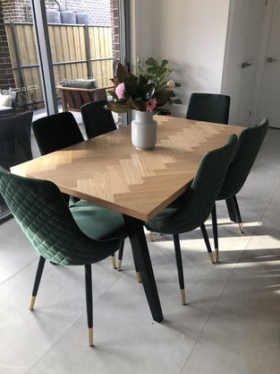 Montville Version 3 | Modern Metal Velvet Dining Chairs | Set Of 2 | Green