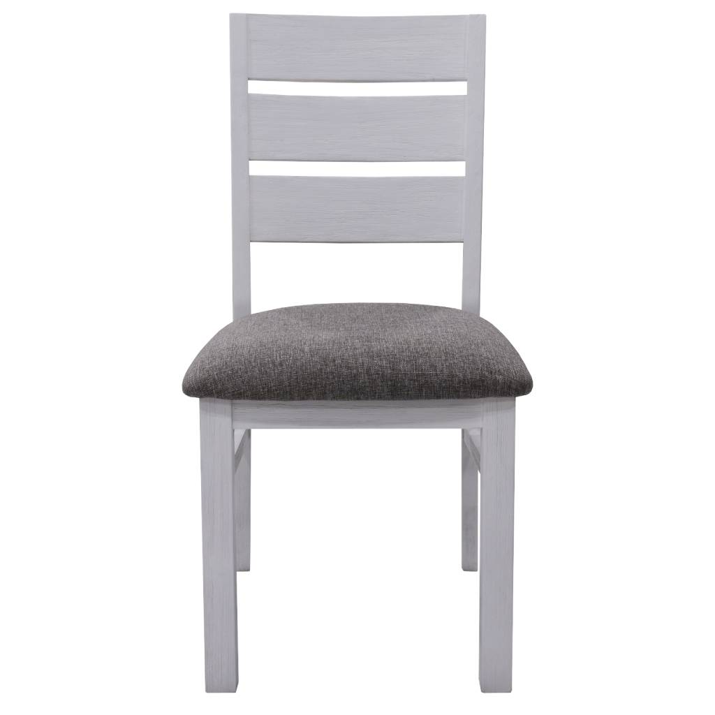 Morton | Farmhouse Grey Fabric Wooden Dining Chairs | Set Of 2 | Brushed White