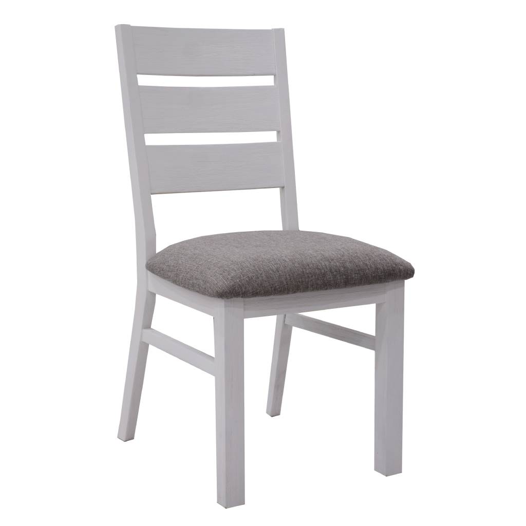 Morton | Farmhouse Grey Fabric Wooden Dining Chairs | Set Of 2 | Brushed White