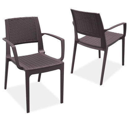 Morwell | Plastic, Outdoor Dining Chairs With Arms | Set Of 2 | Chocolate