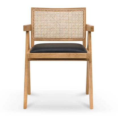 Oak View | Rattan PU Leather Wooden Dining Chair With Arms | Natural