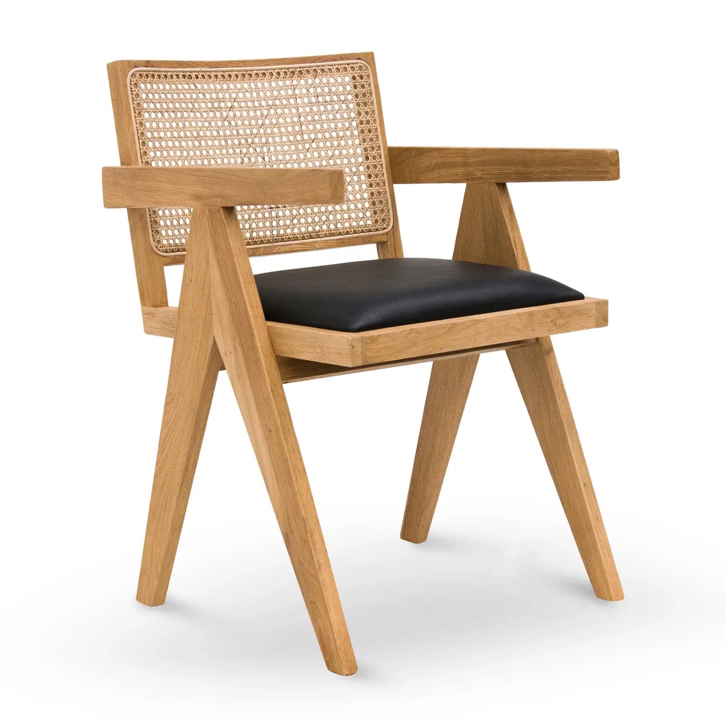 Oak View | Rattan PU Leather Wooden Dining Chair With Arms | Natural