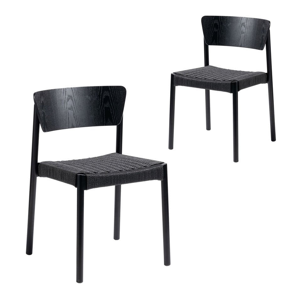 Oceanside | Coastal Commercial Wooden Rattan Dining Chairs | Set Of 2 | Black