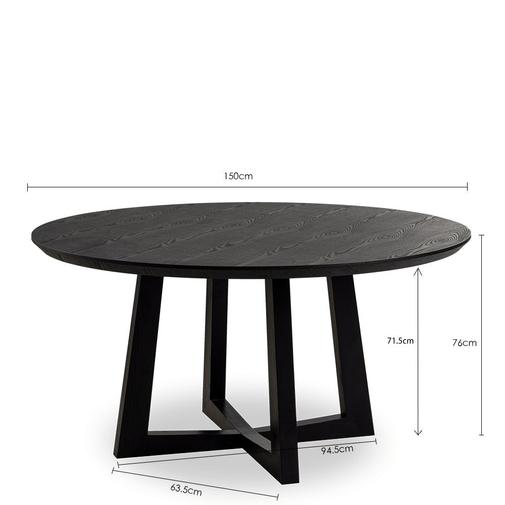 Oceanside | Coastal 1.5m Round Wooden Dining Table | Black