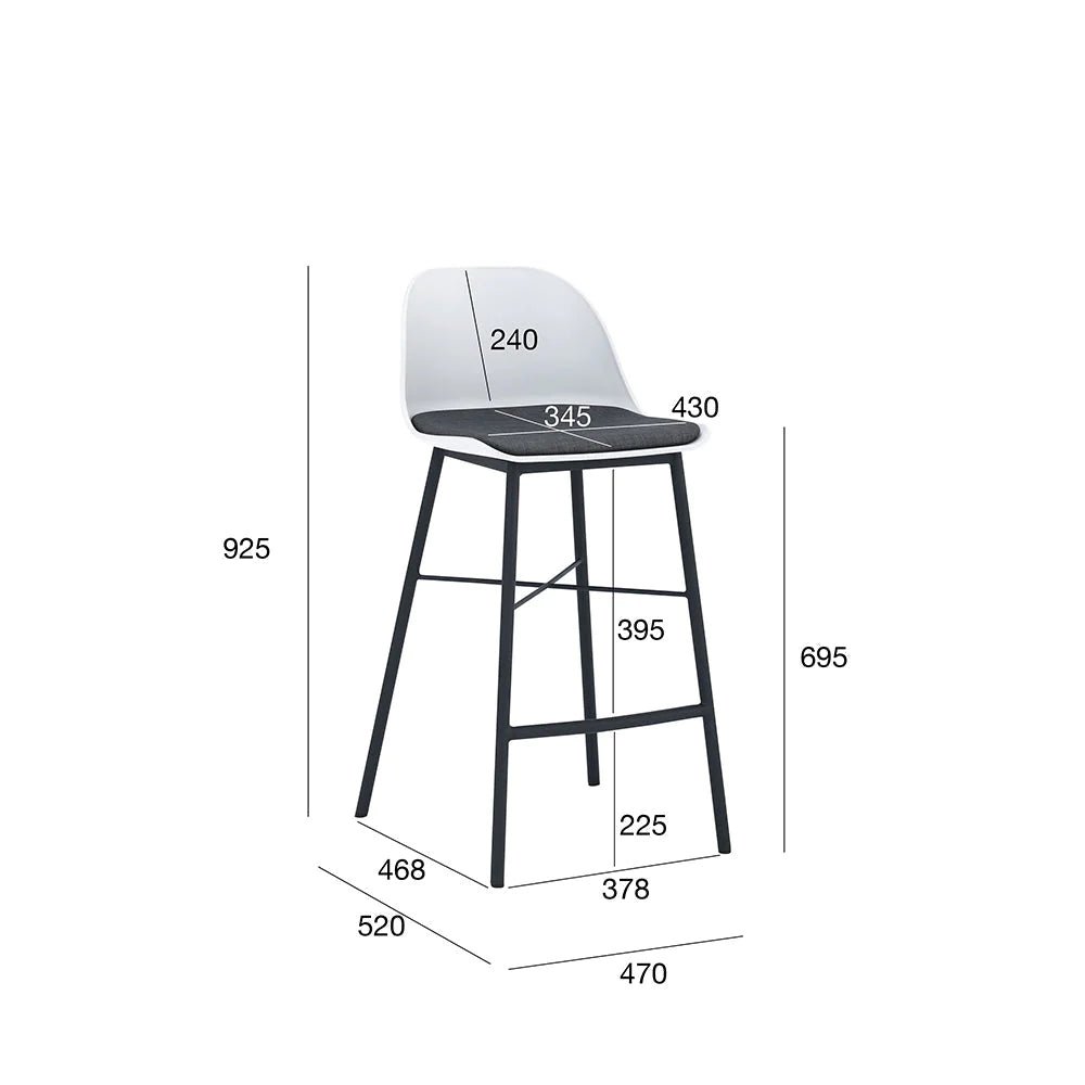 Olsen | Plastic Black White Metal Mid Century Bar Stools | White