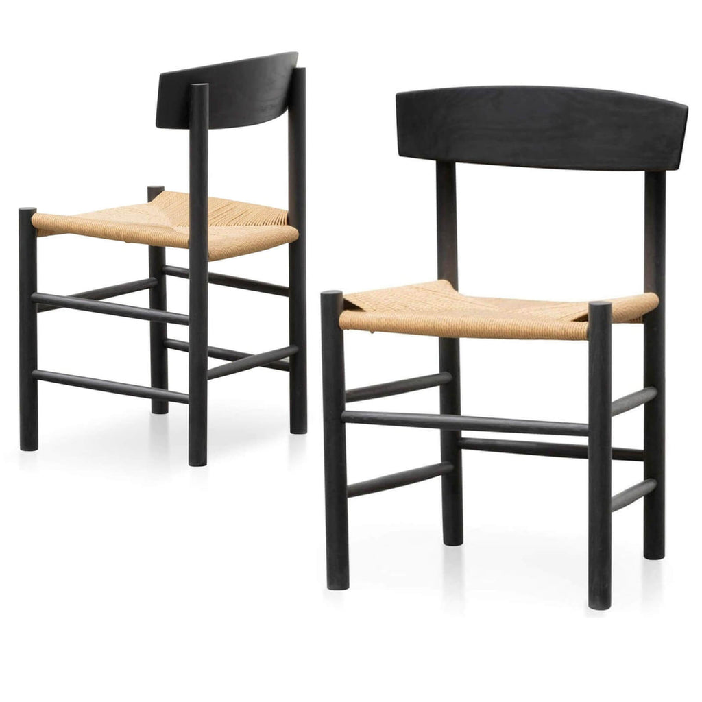 Otway | Matte Black Natural Wooden Rattan Dining Chairs | Set Of 2