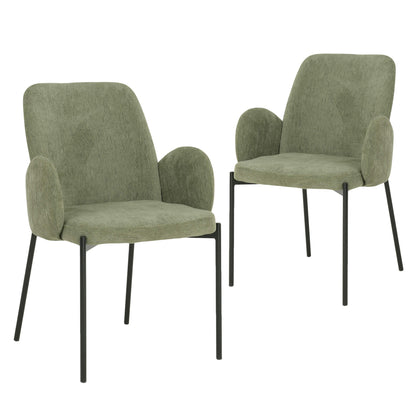 Owen | Modern Metal Fabric Dining Chairs With Arms | Set Of 2 | Sage