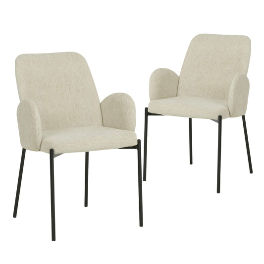 Owen | Modern Metal Fabric Dining Chairs With Arms | Set Of 2 | Oat