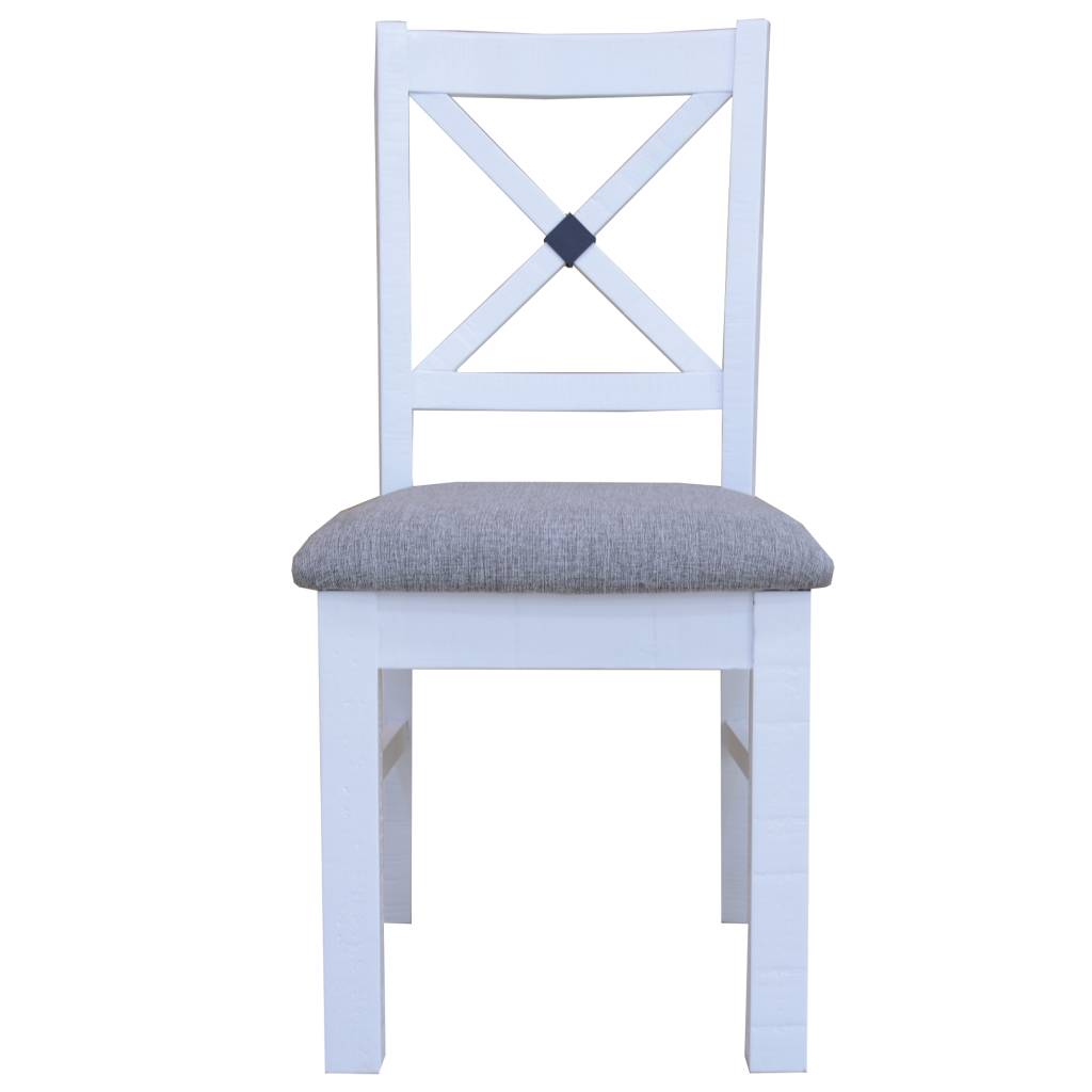 Piermont | Hamptons Style Grey Fabric Wooden Dining Chairs | Set Of 2 | White