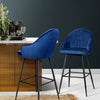 Preston | Modern Metal Blue Velvet Bar Stools | Set Of 2