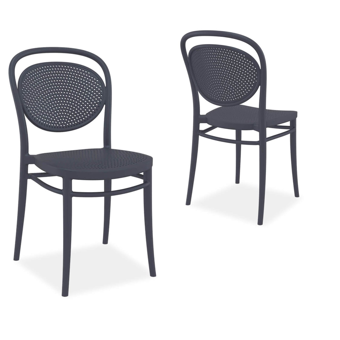 Regan | Plastic Stackable Outdoor Dining Chairs | Set Of 2 | Dark Grey