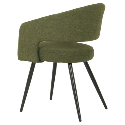 Renwick | Boucle Modern Metal Fabric Dining Chairs | Set Of 2 | Olive Green 