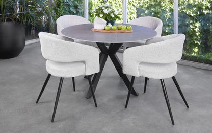 Renwick | Boucle Modern Metal Fabric Dining Chairs | Set Of 2 | Sand