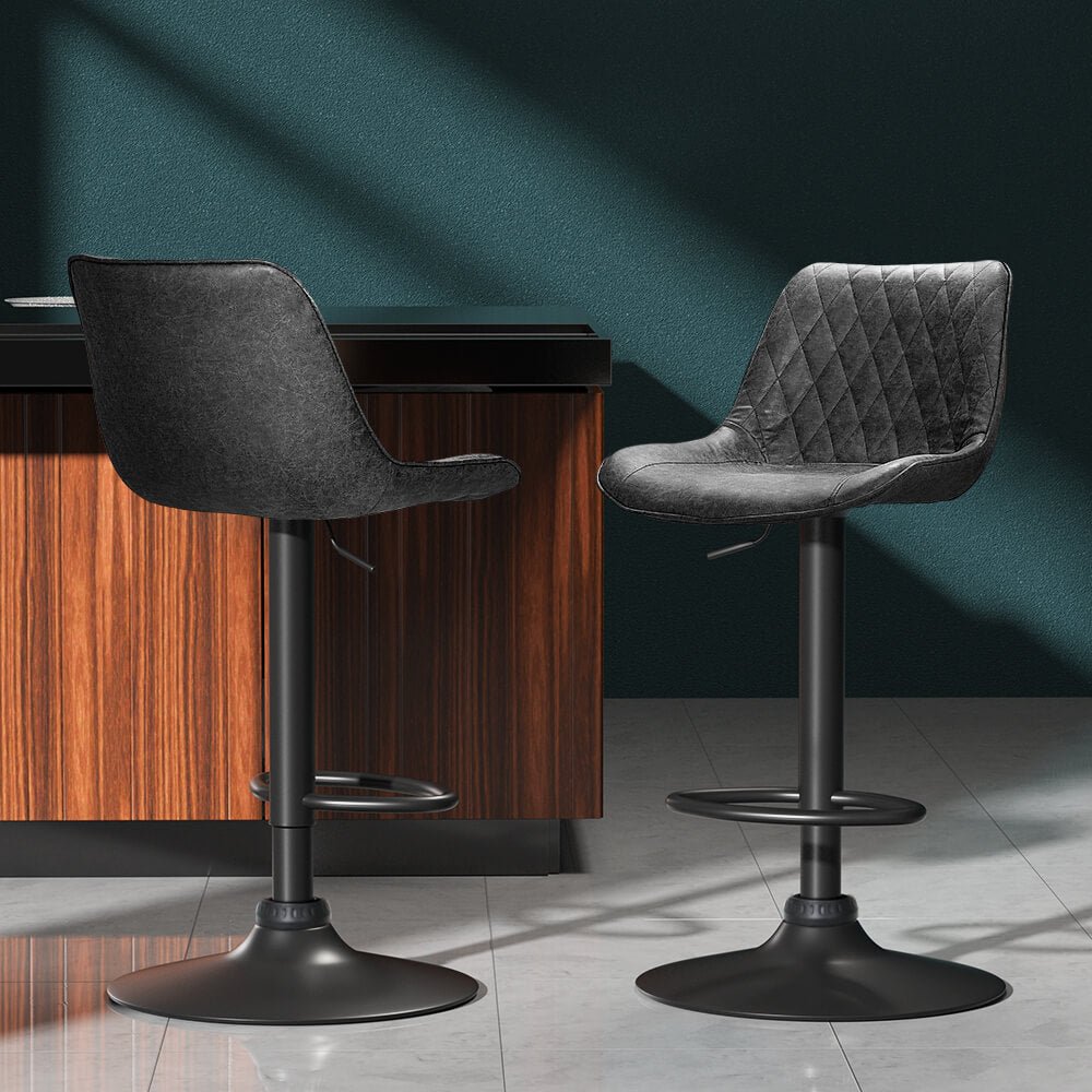 Sheraton | Modern Brown Black PU Leather Bar Stools | Set Of 2 | Black