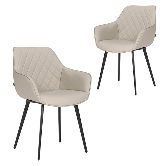 Simpson | Light Grey PU Leather Dining Chairs With Arms | Set Of 2 | Light Grey
