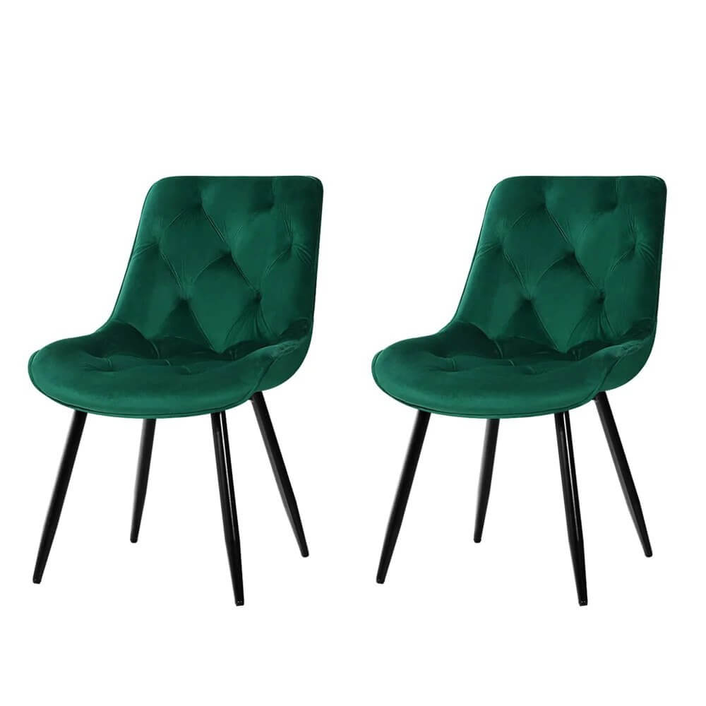 Stamford | Modern Metal Velvet Dining Chairs | Set Of 2 | Green