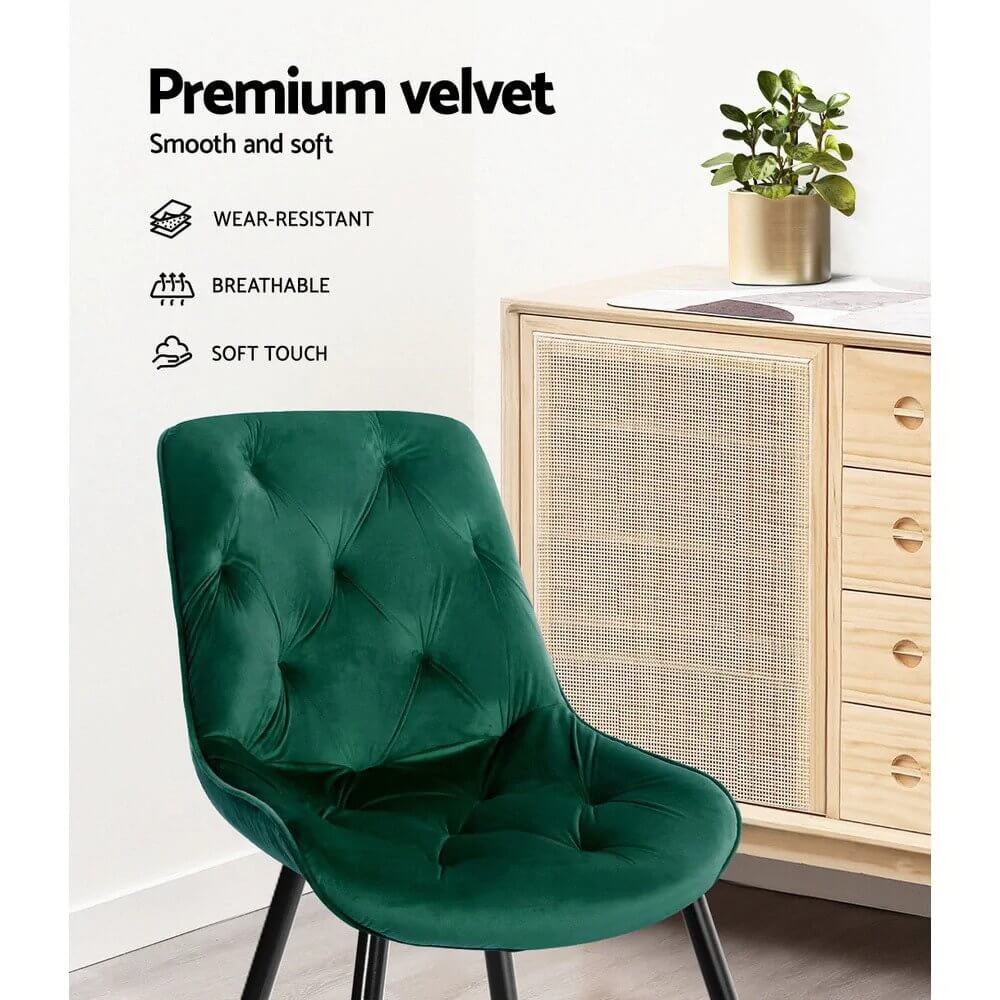Stamford | Modern Metal Velvet Dining Chairs | Set Of 2 | Green