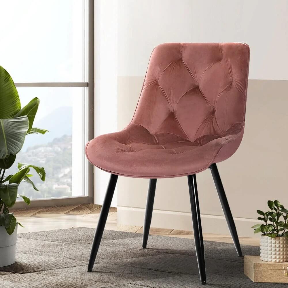 Stamford | Modern Metal Velvet Dining Chairs | Set Of 2 | Pink