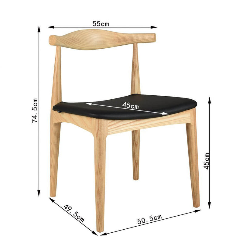 Black Leather Natural Wooden Elbow Dining Chairs Set Of 2 Stannis