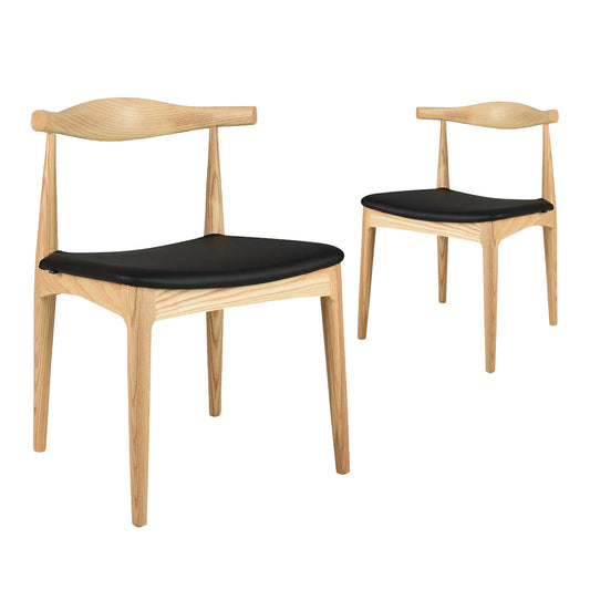Stannis | Leather Natural Wooden Elbow Dining Chairs | Set Of 2 | Natural
