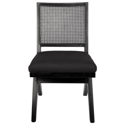 Stillwater | Contemporary Coastal Fabric Wooden Rattan Dining Chair | Black
