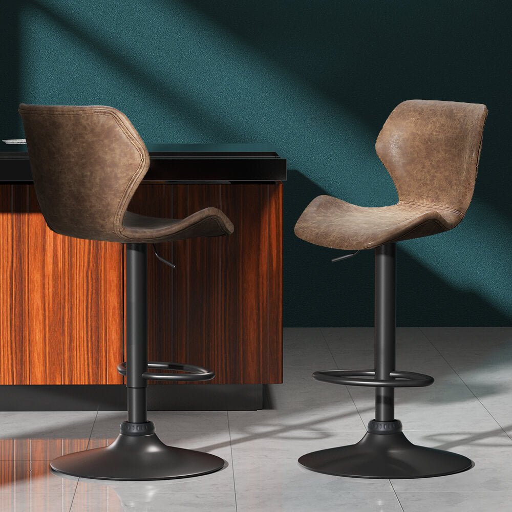 Thornleigh | Contemporary Swivel Brown Black PU Leather Bar Stools | Set Of 2 | Brown