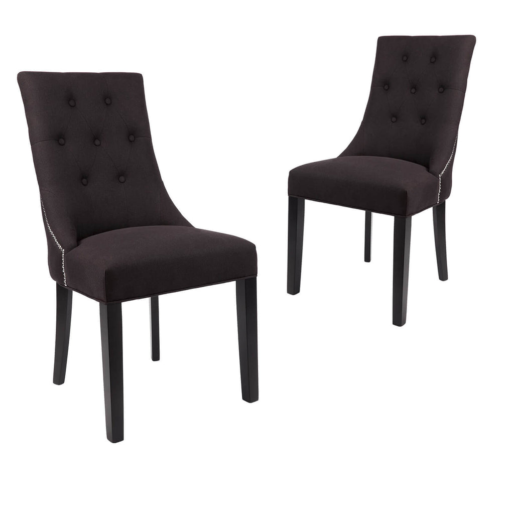 Troyes | French Provincial Fabric Wooden Dining Chairs | Set Of 2 | Black