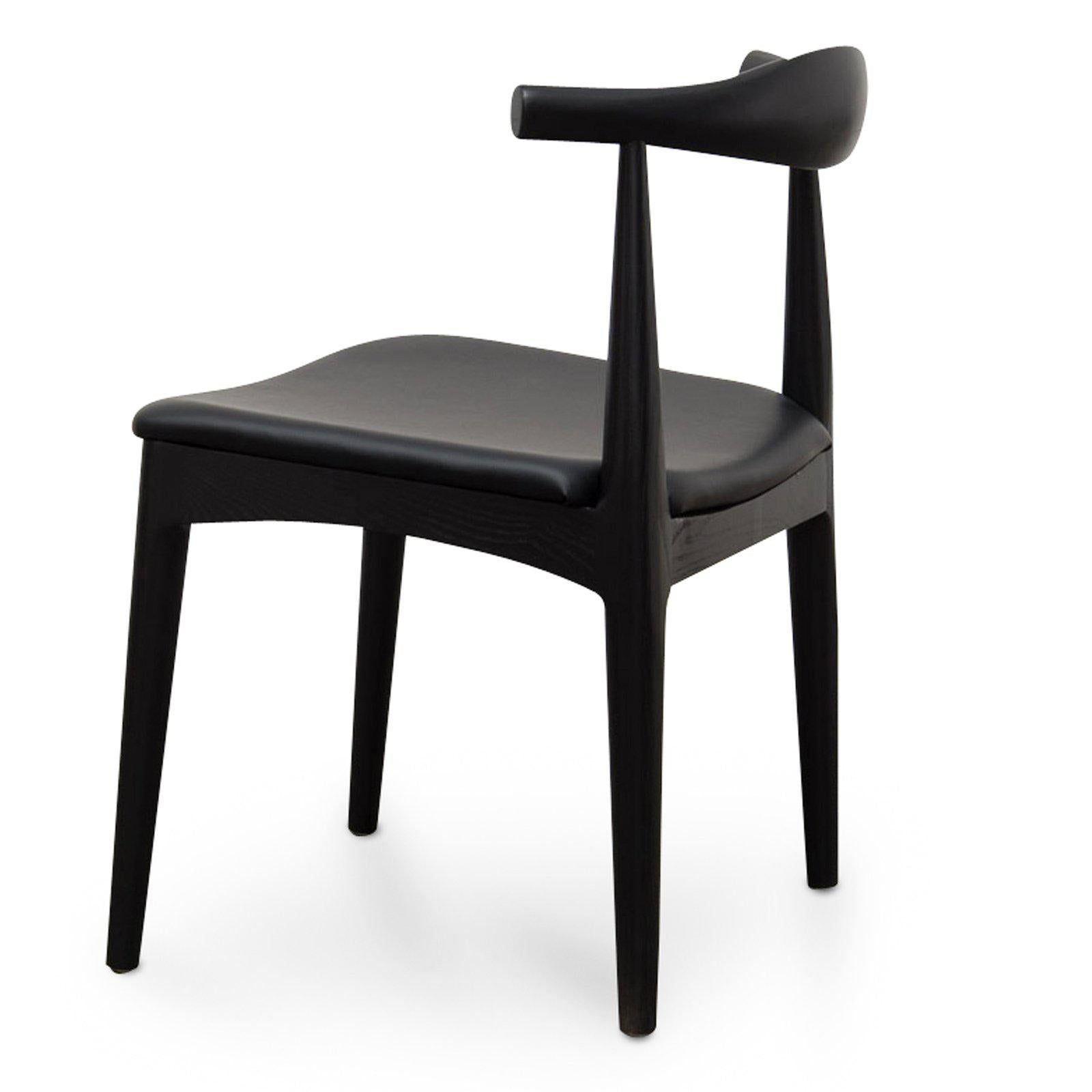 Bowman | Black Leather, Natural Wooden Dining Chairs | Set Of 2 | Black