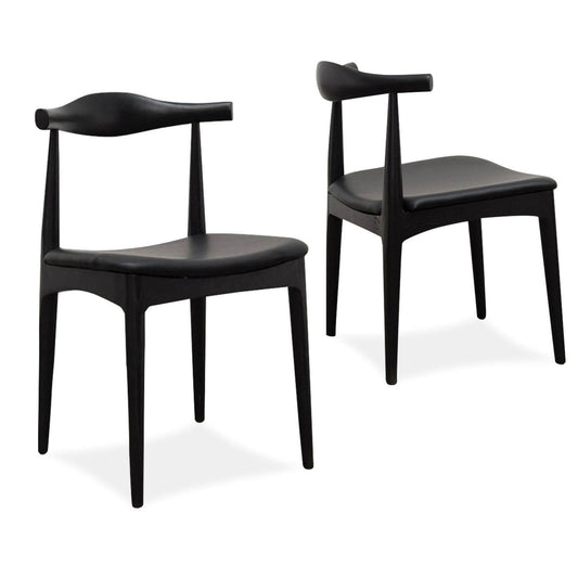 Bowman | Black Leather, Natural Wooden Dining Chairs | Set Of 2 | Black