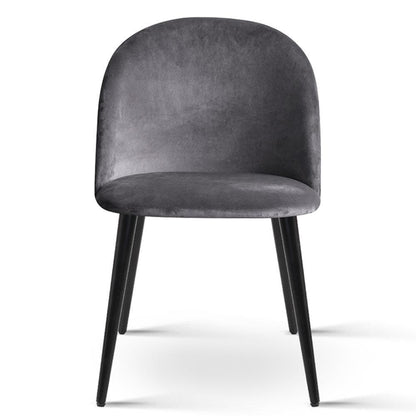 Cayenne | Light Grey, Dark Grey, Velvet, Mid-Century, Wooden Dining Chair: Set of 2-Only Dining Chairs | Dark Grey
