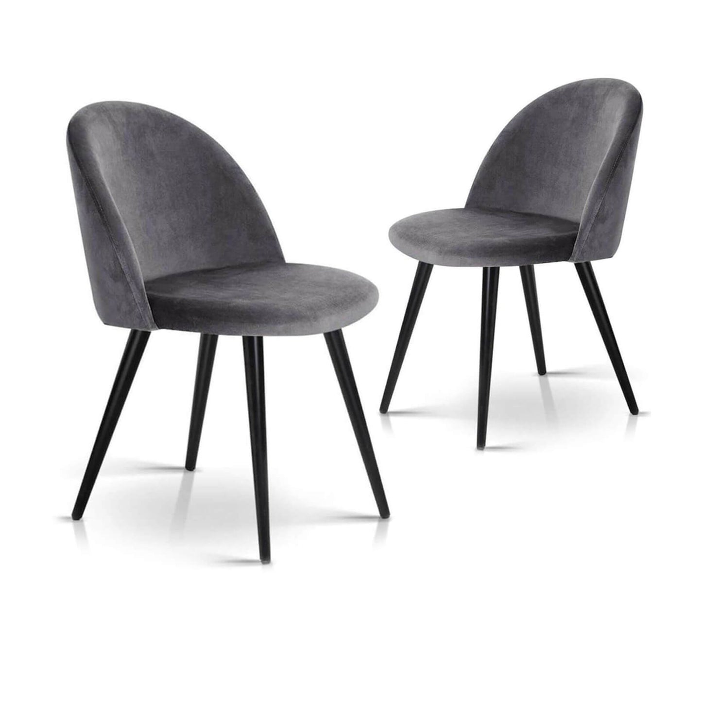 Cayenne | Light Grey, Dark Grey, Velvet, Mid-Century, Wooden Dining Chair: Set of 2-Only Dining Chairs | Dark Grey